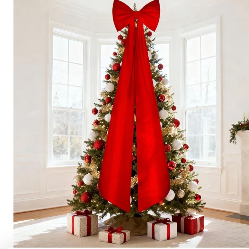 Christmas Tree Topper Bow Large Decorative Gift Red 70”